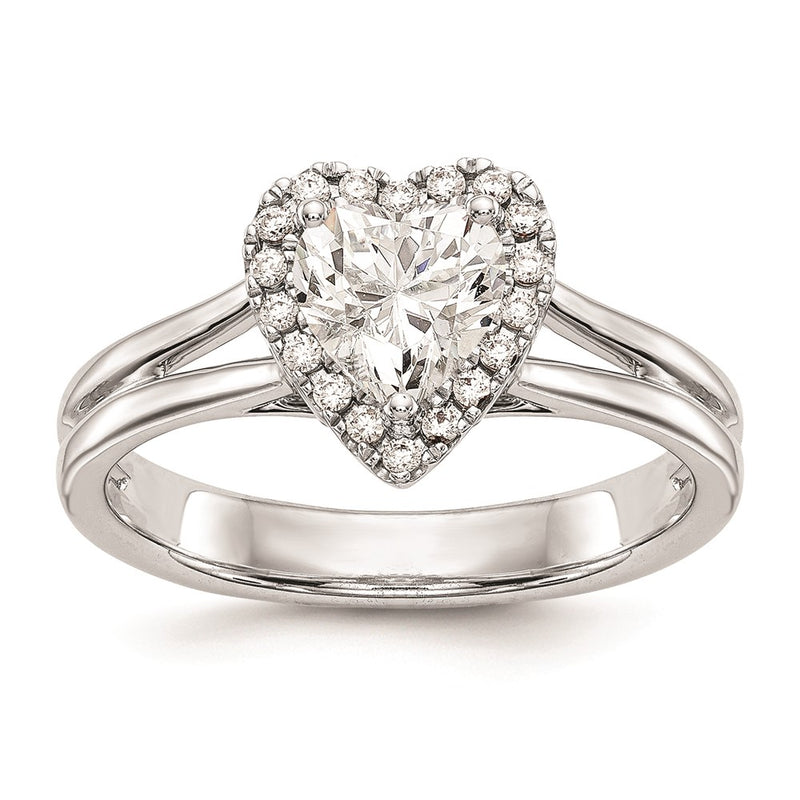 14kw Heart Halo Simulated Diamond Split Shank Engagement Ring
