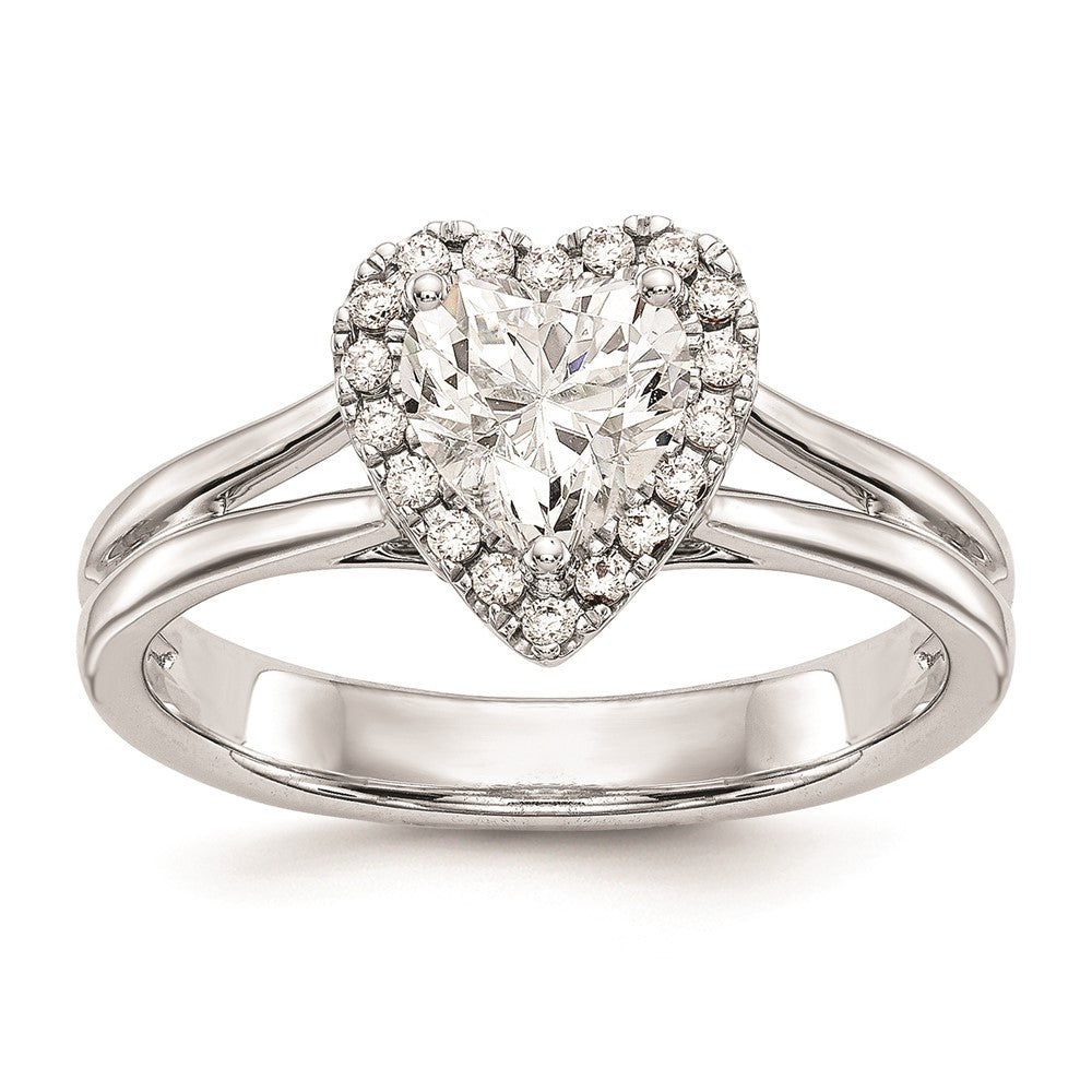 14kw Heart Halo Simulated Diamond Split Shank Engagement Ring