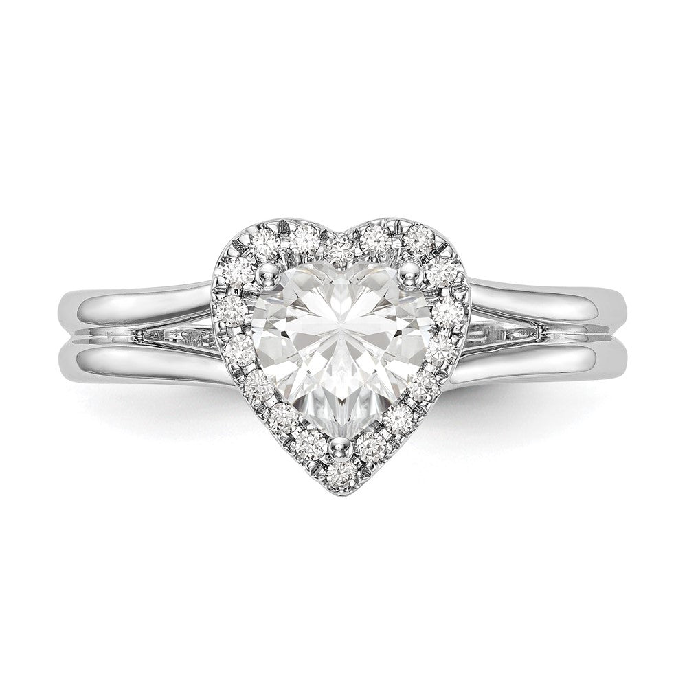 14kw Heart Halo Simulated Diamond Split Shank Engagement Ring