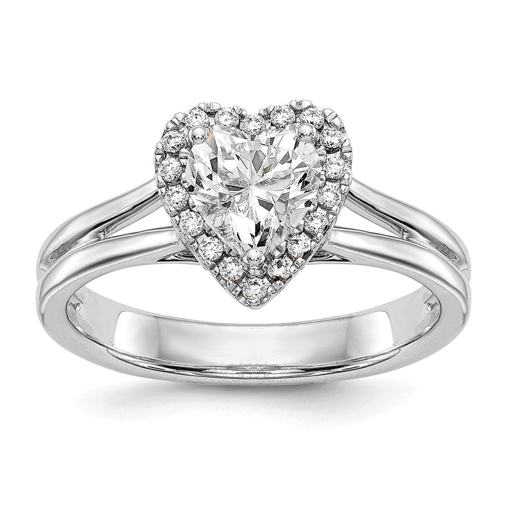 14kw Heart Halo Simulated Diamond Split Shank Engagement Ring