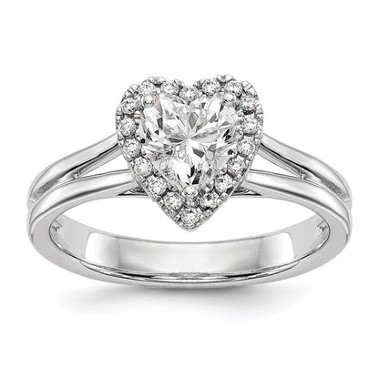 14kw Heart Halo Simulated Diamond Split Shank Engagement Ring