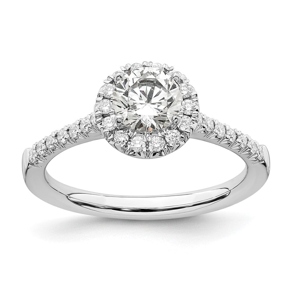 14k White Gold 3/4 Ct. Lab Grown Diamond VS/SI+ G+ Round Complete Size 9 Halo Engagement Ring