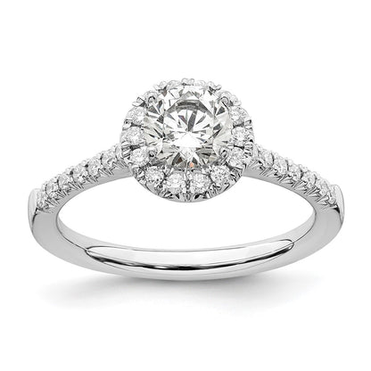 14k White Gold 3/4 Ct. Lab Grown Diamond VS/SI+ G+ Round Complete Size 9 Halo Engagement Ring