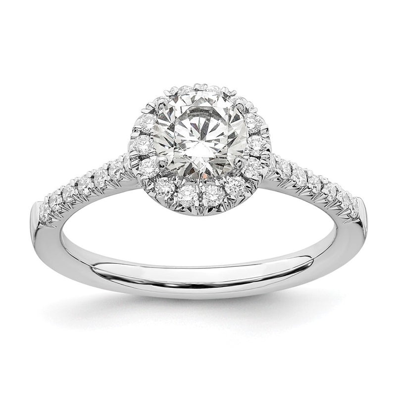 14k White Gold 3/4 Ct. Lab Grown Diamond VS/SI+ G+ Round Complete Size 9 Halo Engagement Ring