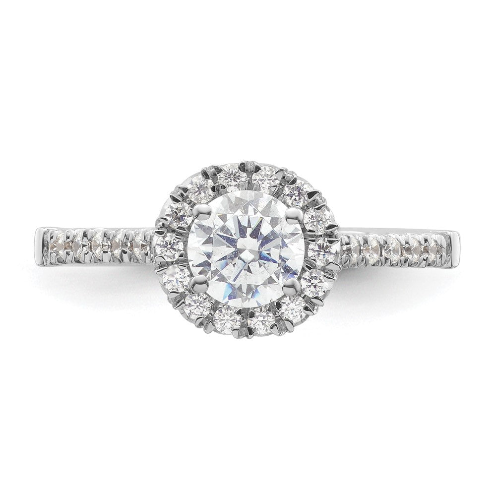 14kw Round Halo Simulated Diamond Engagement Ring