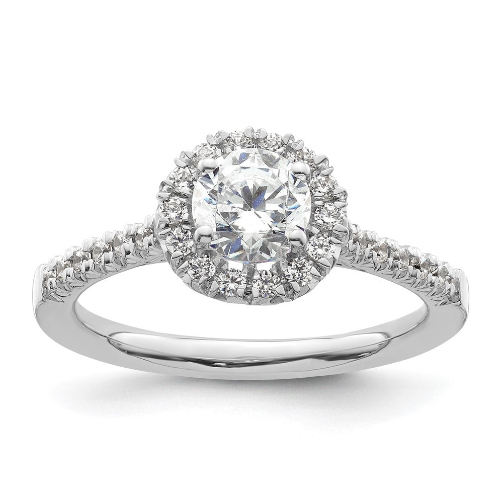 14kw Round Halo Simulated Diamond Engagement Ring