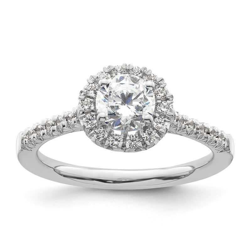 14kw Round Halo Simulated Diamond Engagement Ring