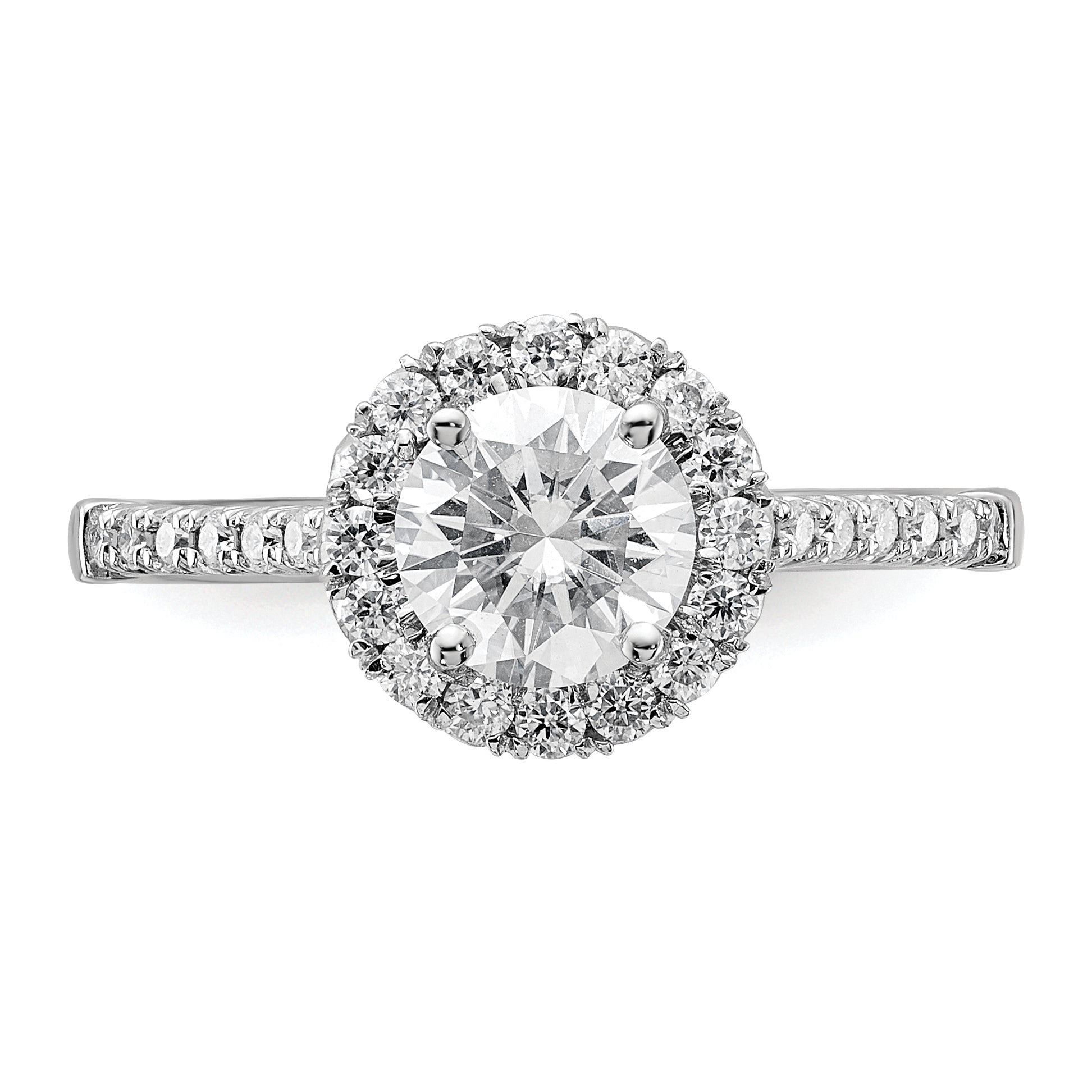14kw Round Halo Simulated Diamond Engagement Ring