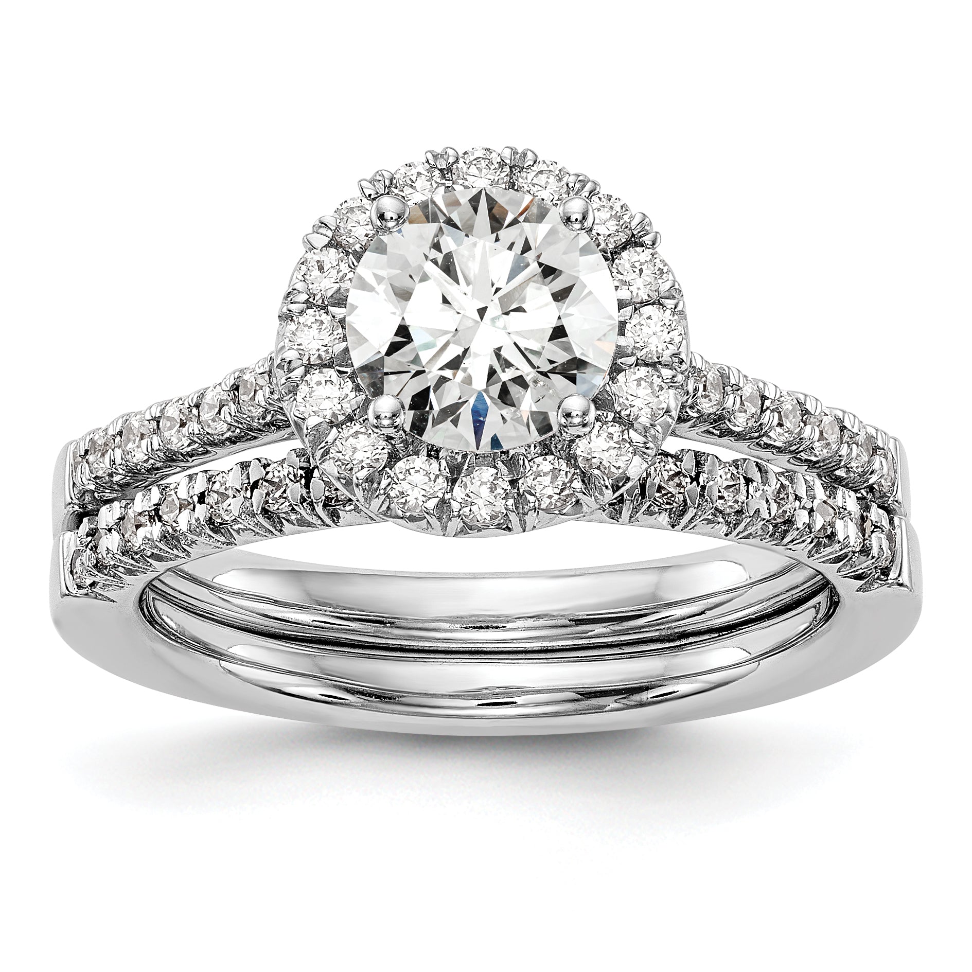 14kw Round Halo Simulated Diamond Engagement Ring