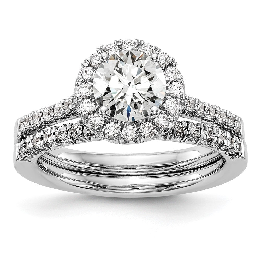 14kw Round Halo Simulated Diamond Engagement Ring
