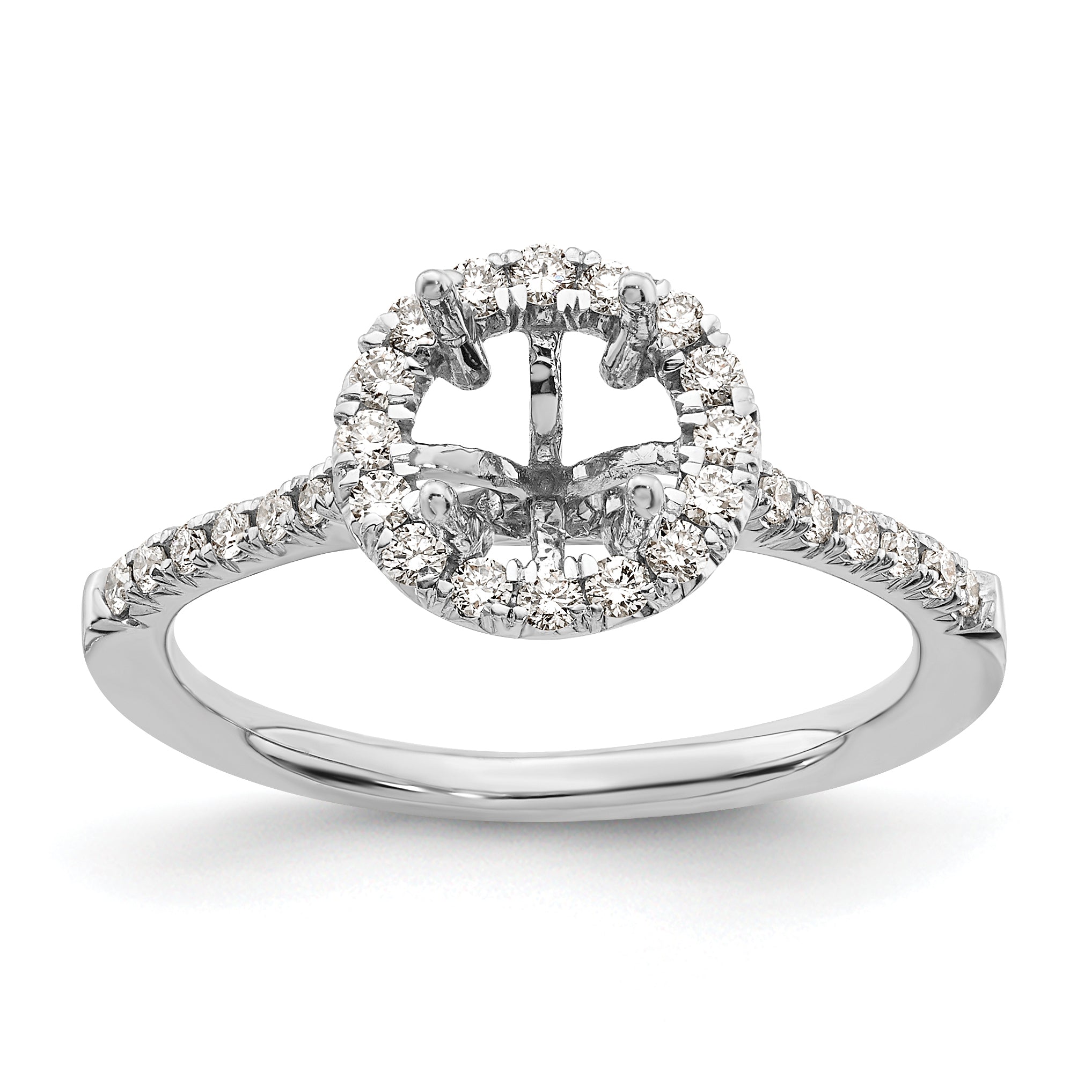 14kw Round Halo Simulated Diamond Engagement Ring