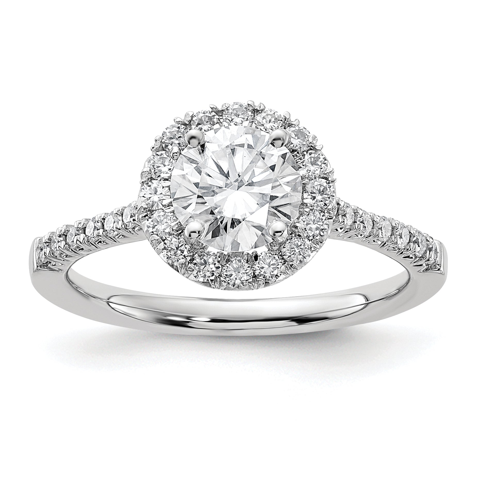 14kw Round Halo Simulated Diamond Engagement Ring
