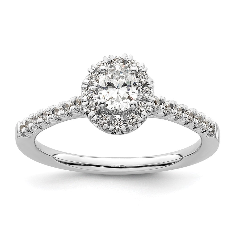 14kw Oval Halo Simulated Diamond Engagement Ring