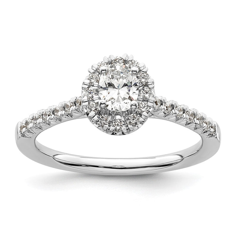 14kw Oval Halo Simulated Diamond Engagement Ring