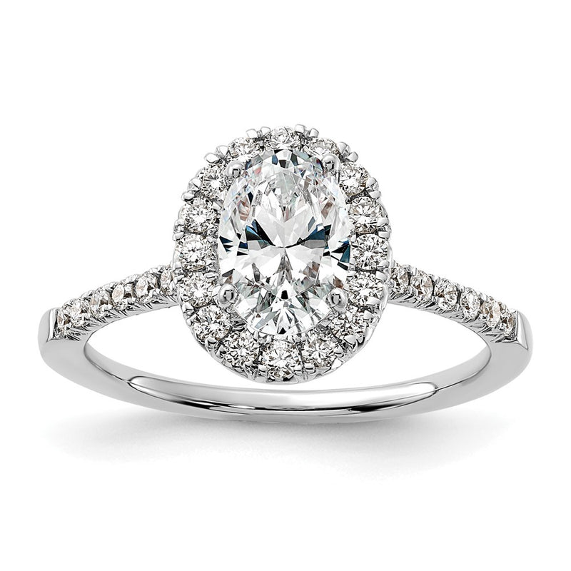 True Origin 14K White Gold 3/8 carat Lab Grown Diamond VS+ F+ Semi-Mount Oval Halo Engagement Ring