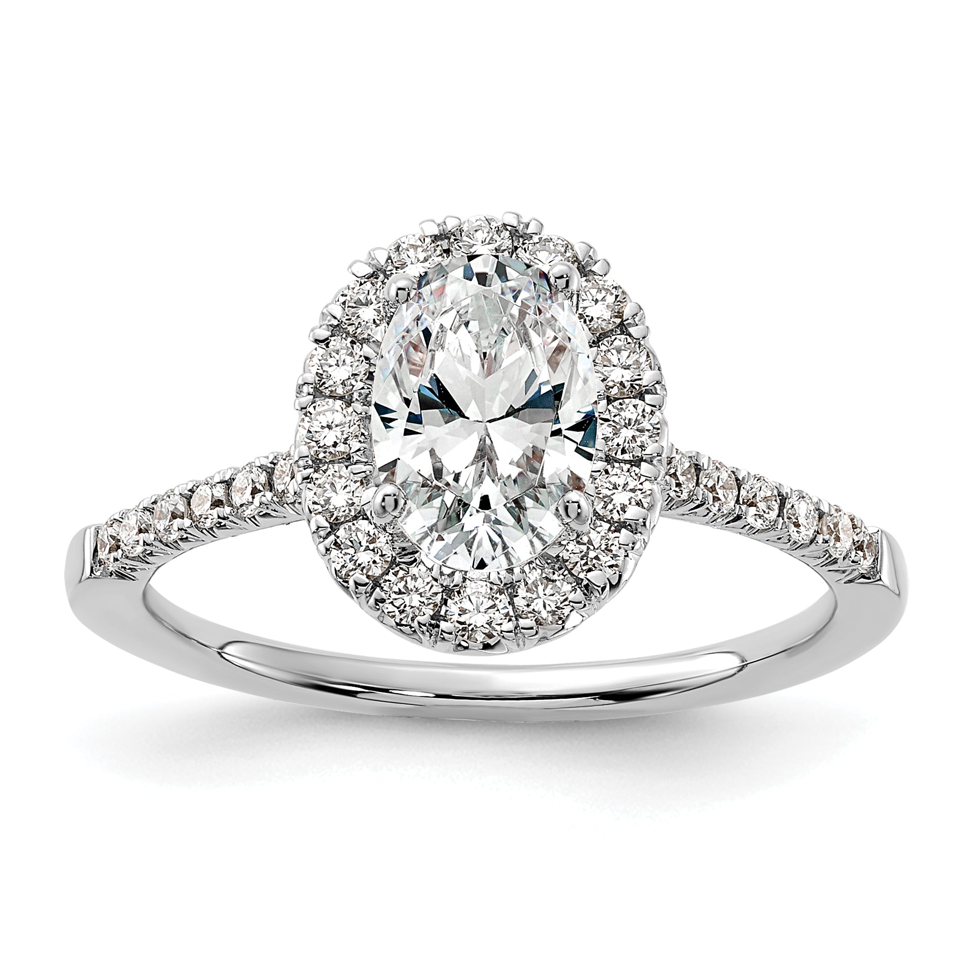 14k White Gold 3/8 Ct. Lab Grown Diamond VS/SI+ G+ 1 Ct. Center Oval Halo Engagement Ring