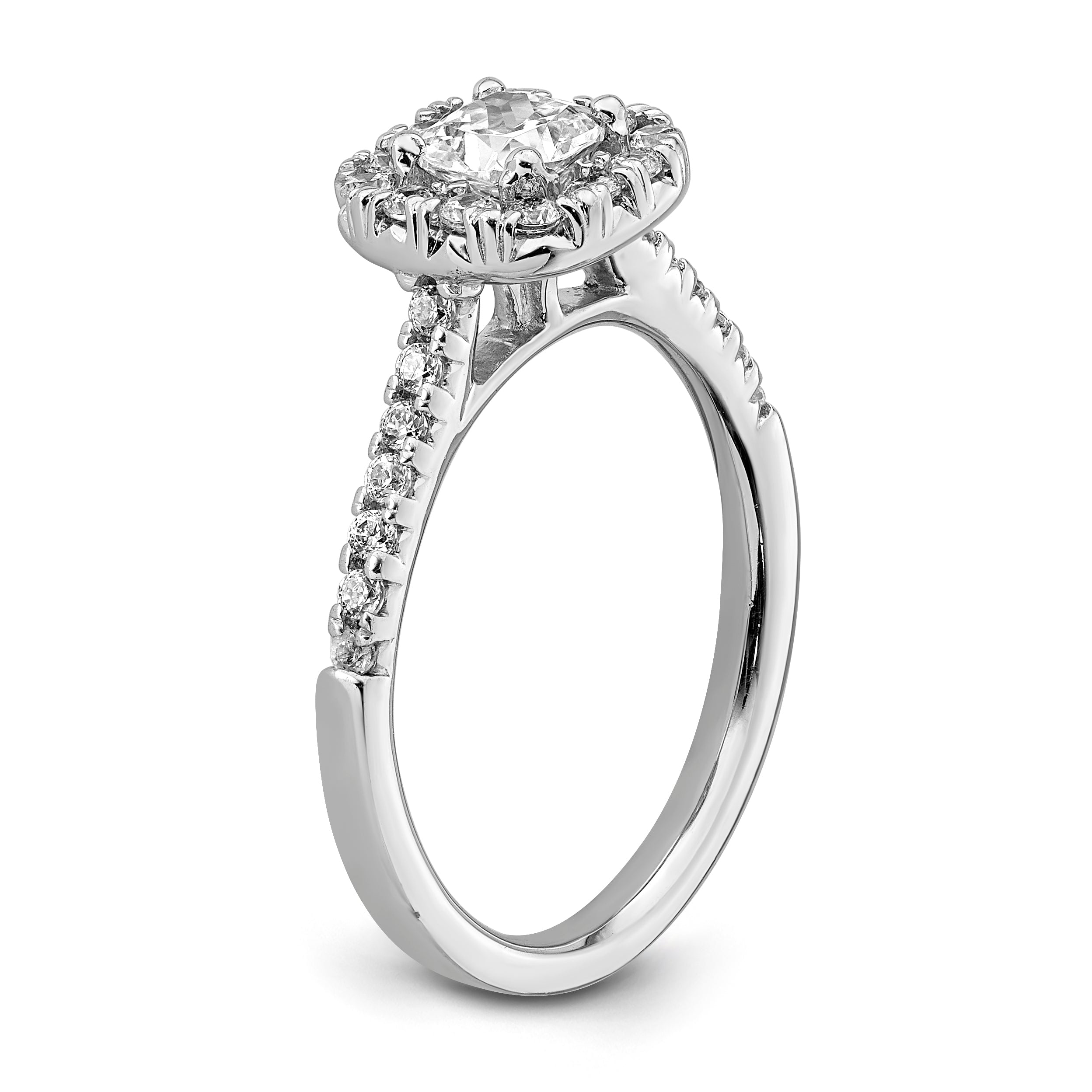 14K White Gold True Origin 3/8 Carat Lab Grown Diamond Vs D E F Semi Mount Cushion Halo Engagement Ring