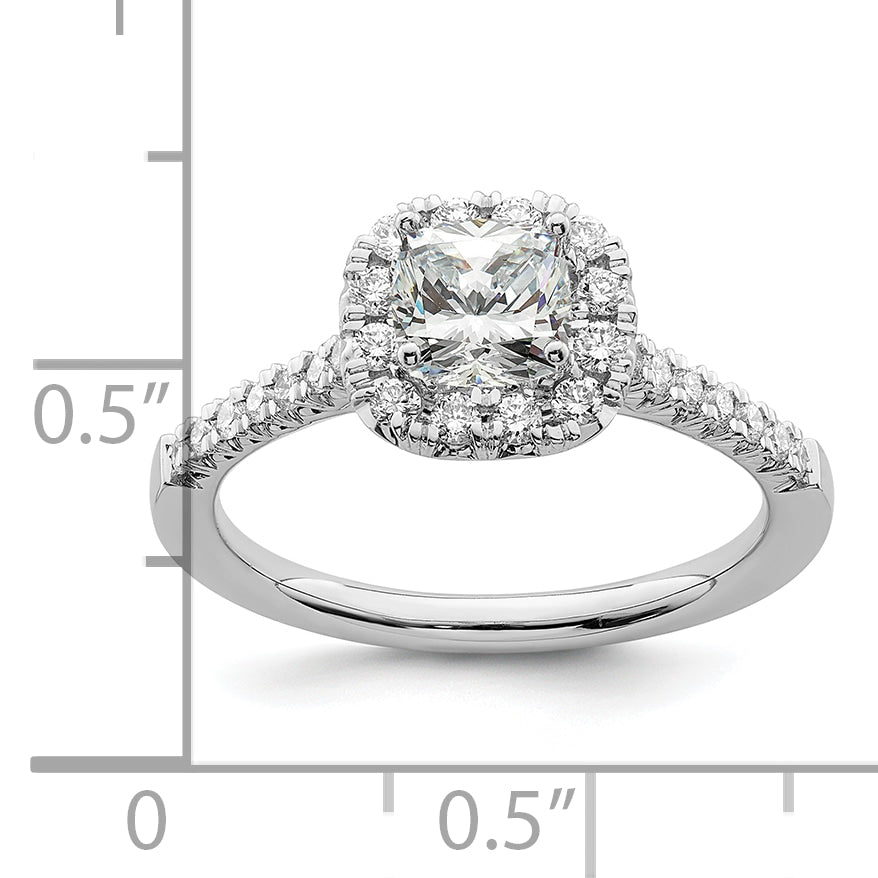 14K White Gold True Origin 3/8 Carat Lab Grown Diamond Vs D E F Semi Mount Cushion Halo Engagement Ring