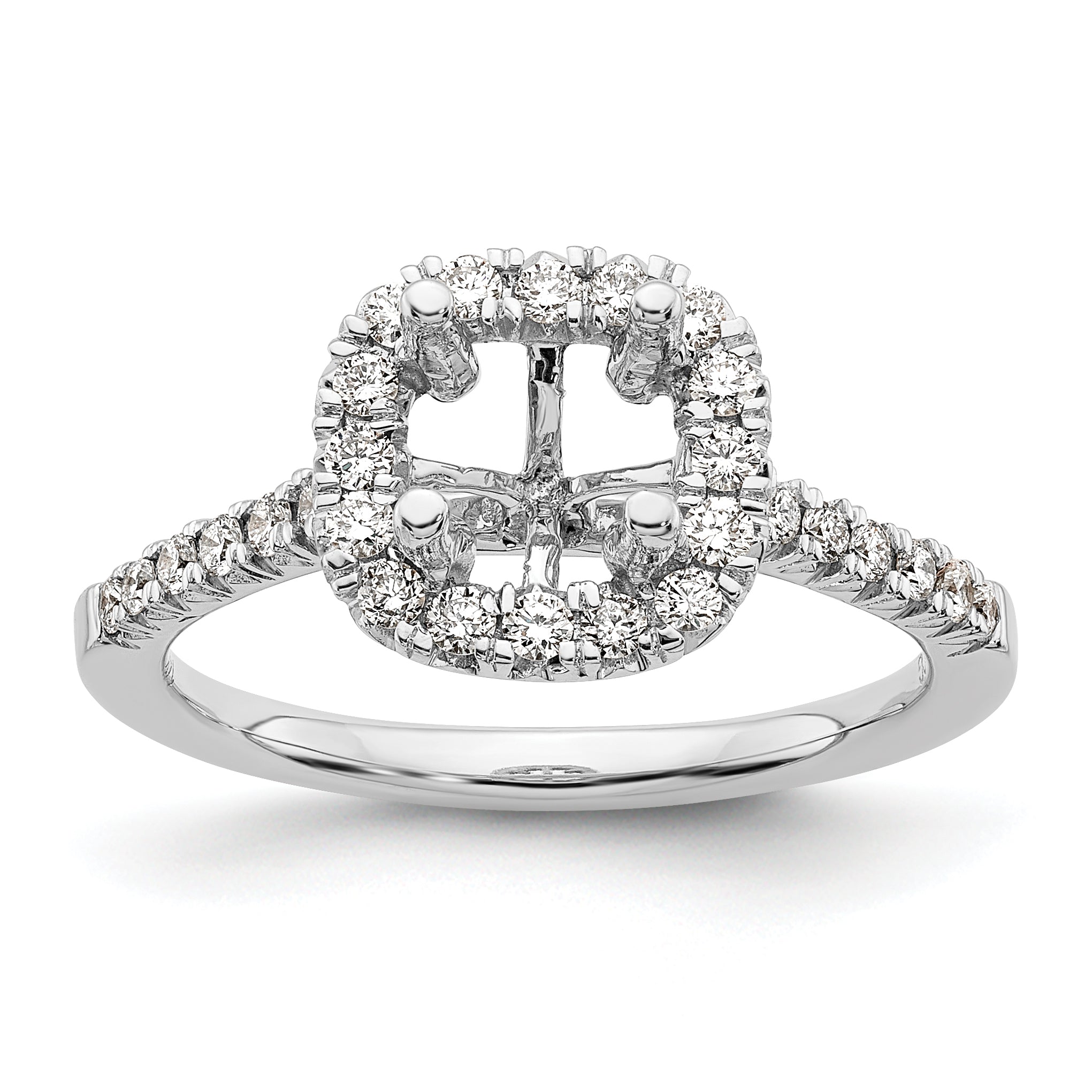 14kw Cushion Halo Simulated Diamond Engagement Ring