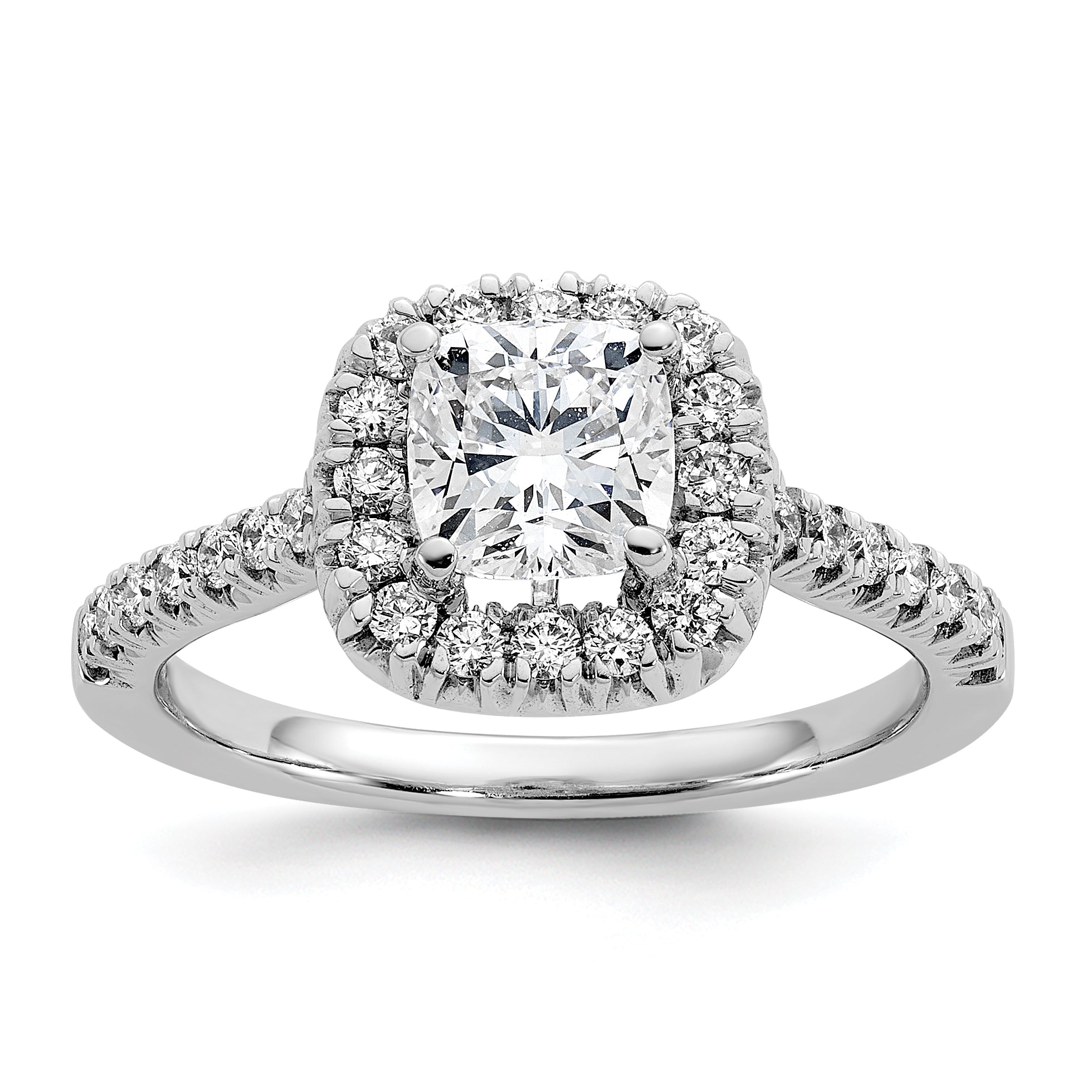 14kw Cushion Halo Simulated Diamond Engagement Ring