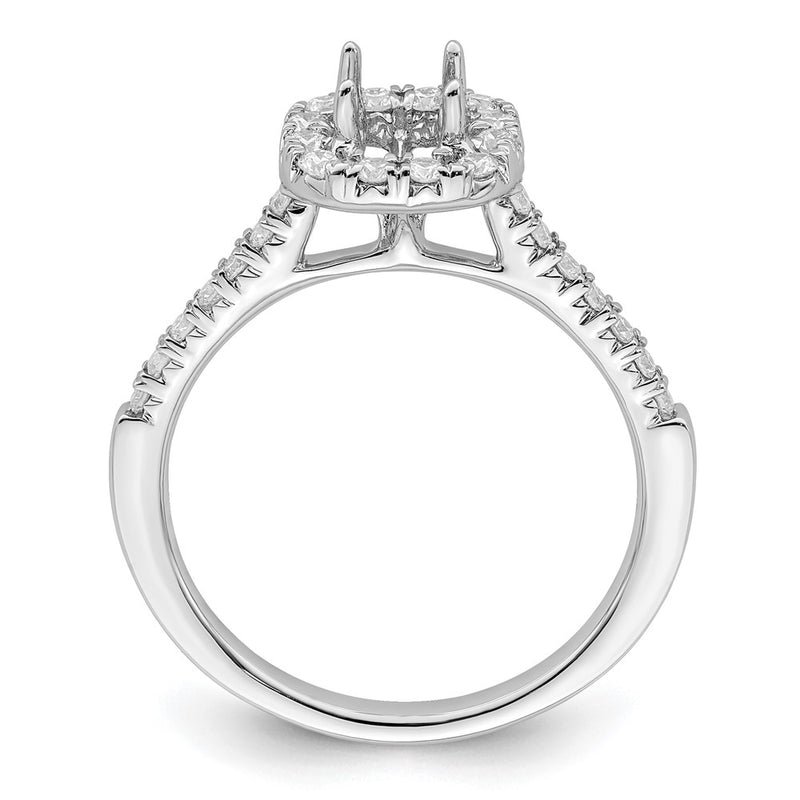 14K White Gold Halo (Holds 1/2 Carat (4.5mm) Asscher Cut Center) 1/3 Diamond Semi Mount Engagement Ring