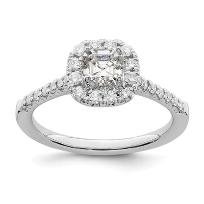 14K White Gold Halo (Holds 1/2 Carat (4.5mm) Asscher Cut Center) 1/3 Diamond Semi Mount Engagement Ring