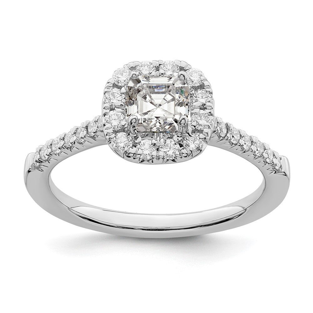 True Origin 14K White Gold 1/2 carat Lab Grown Diamond VS+ F+ Semi-Mount Asscher Halo Engagement Ring