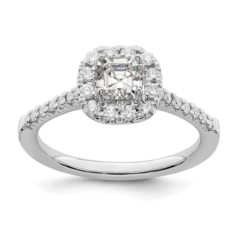 True Origin 14K White Gold 1/2 carat Lab Grown Diamond VS+ F+ Semi-Mount Asscher Halo Engagement Ring