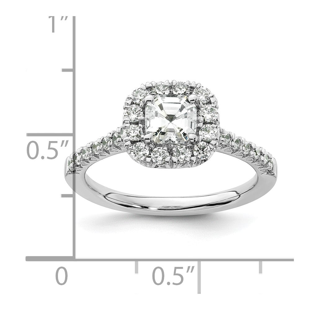 14K White Gold Halo (Holds 3/4 carat (5mm) Asscher-cut Center) 1/2 carat Diamond Semi-mount Engagement Ring