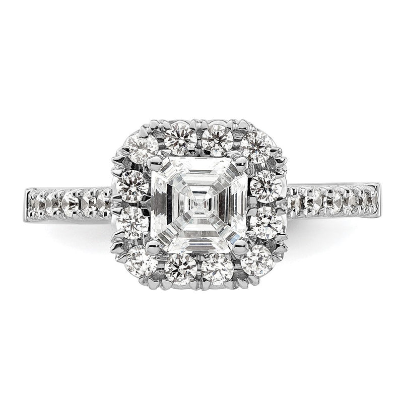 True Origin 14K White Gold 1/2 carat Lab Grown Diamond VS+ F+ Semi-Mount Asscher Halo Engagement Ring