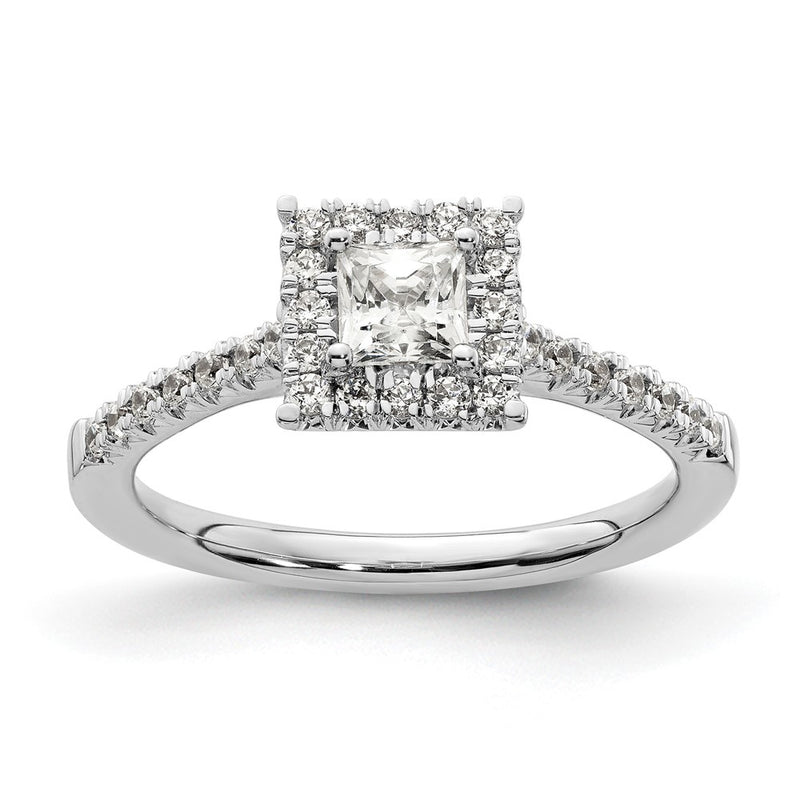 14kw Square Halo Simulated Diamond Engagement Ring