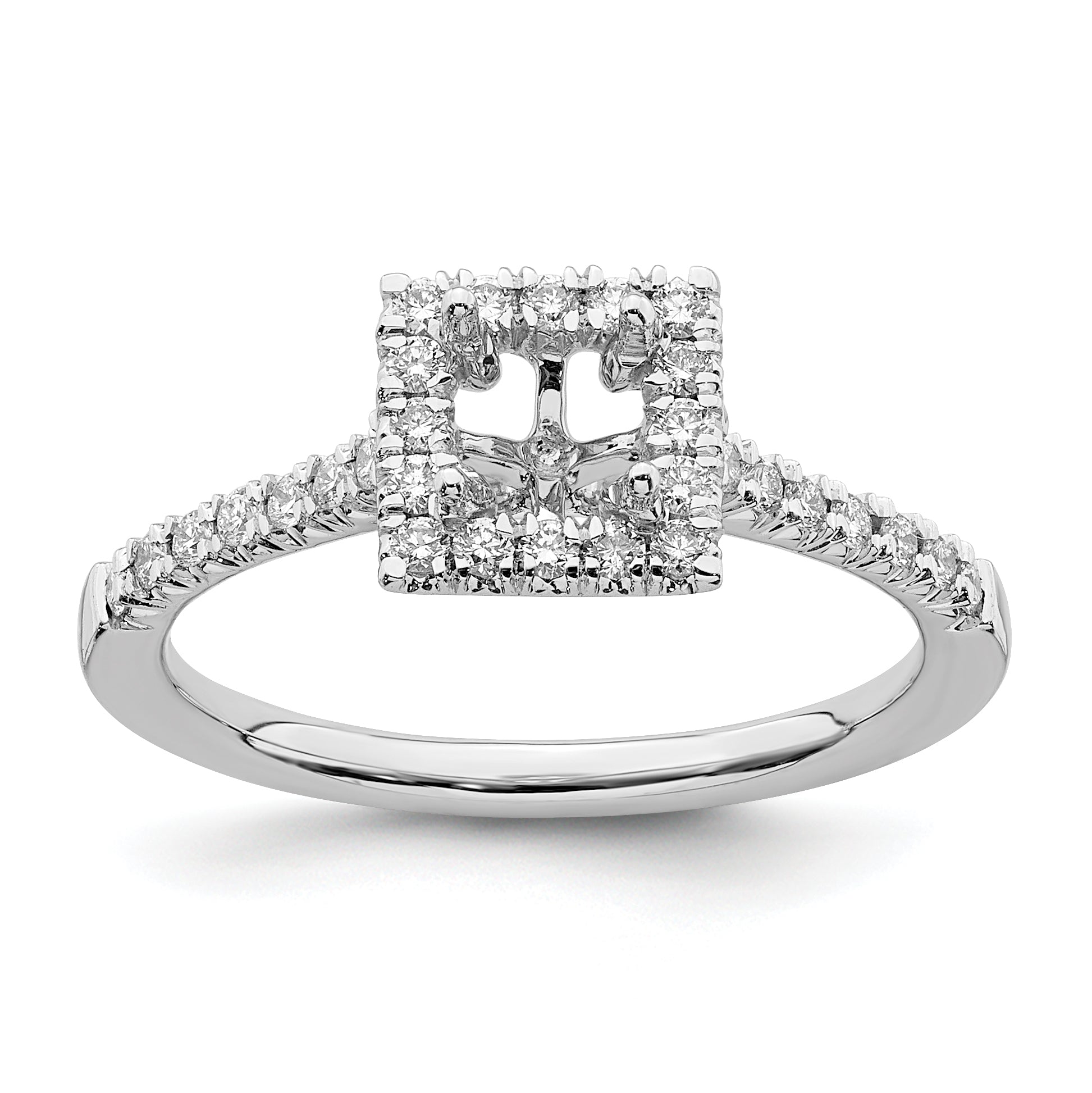 14kw Square Halo Simulated Diamond Engagement Ring