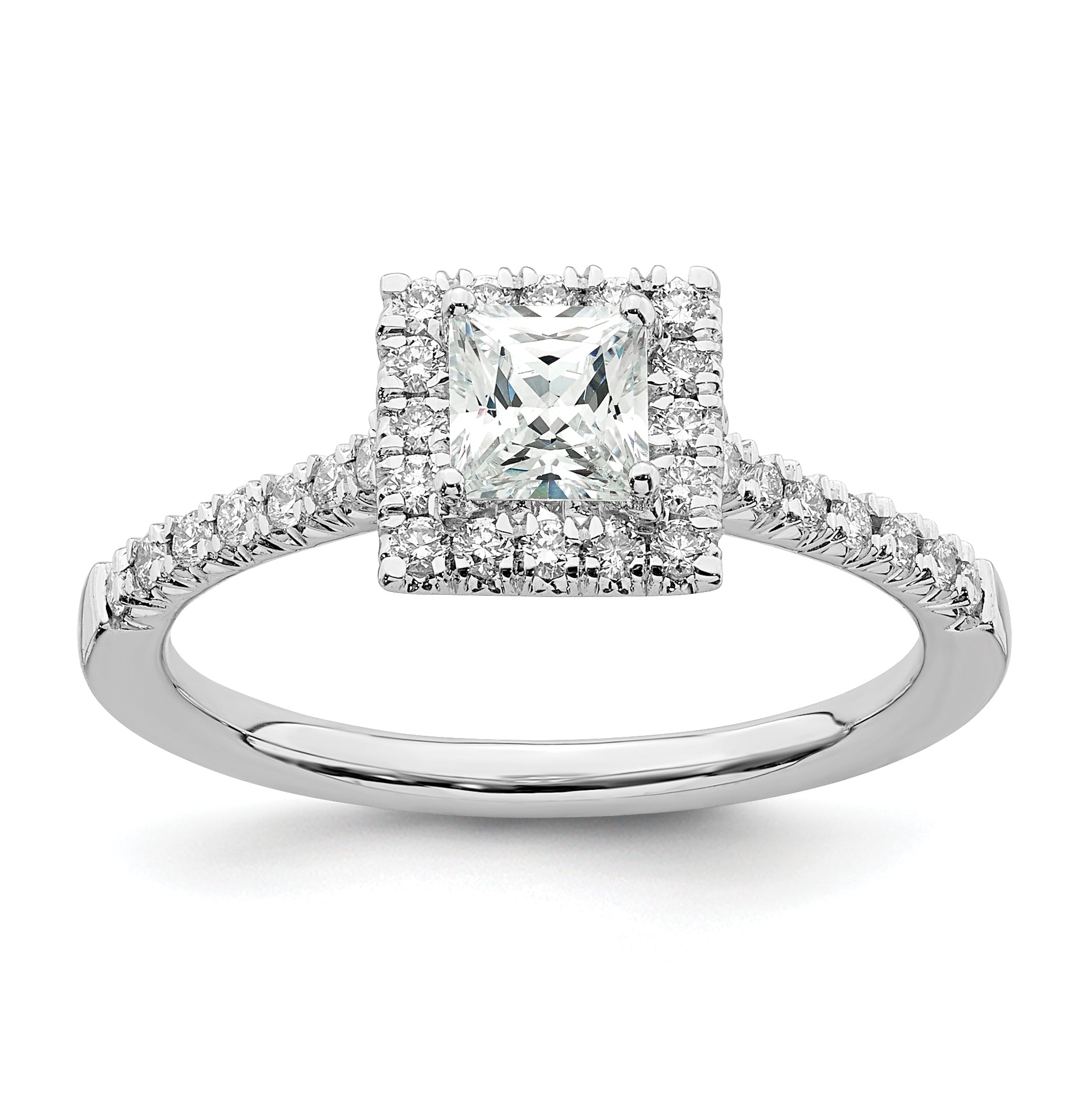 14K White Gold True Origin 1/3 Carat Lab Grown Diamond Vs D E F Semi Mount Princess Halo Engagement Ring