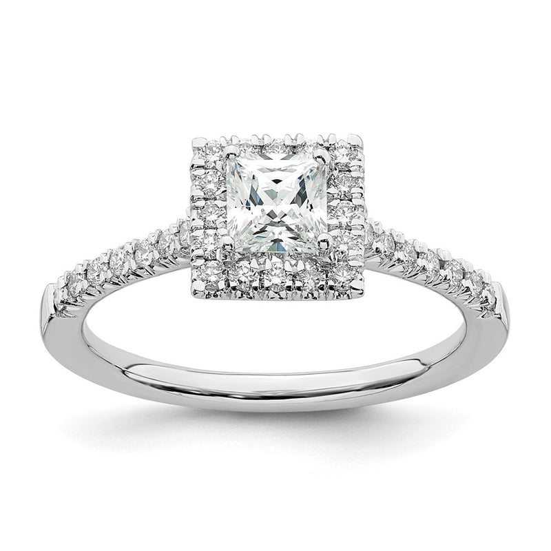 14kw Square Halo Simulated Diamond Engagement Ring