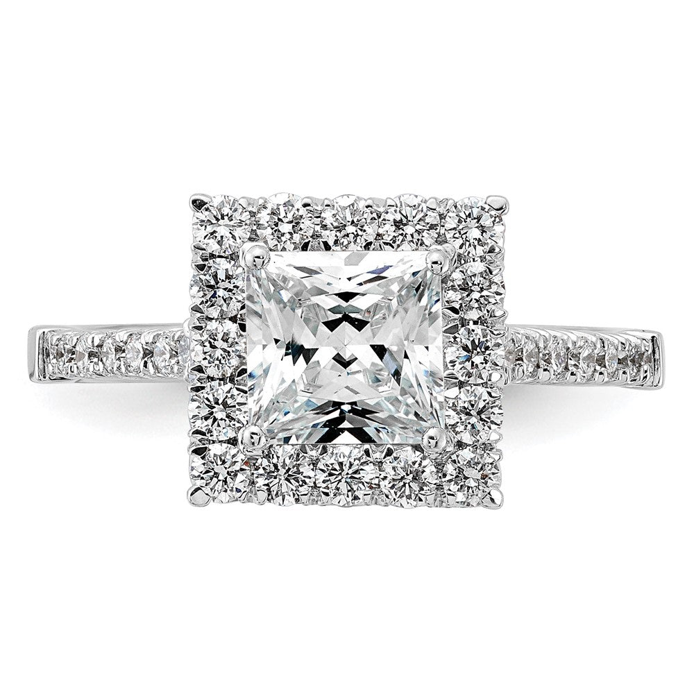 14kw Square Halo Simulated Diamond Engagement Ring