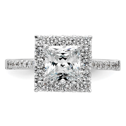 14kw Square Halo Simulated Diamond Engagement Ring