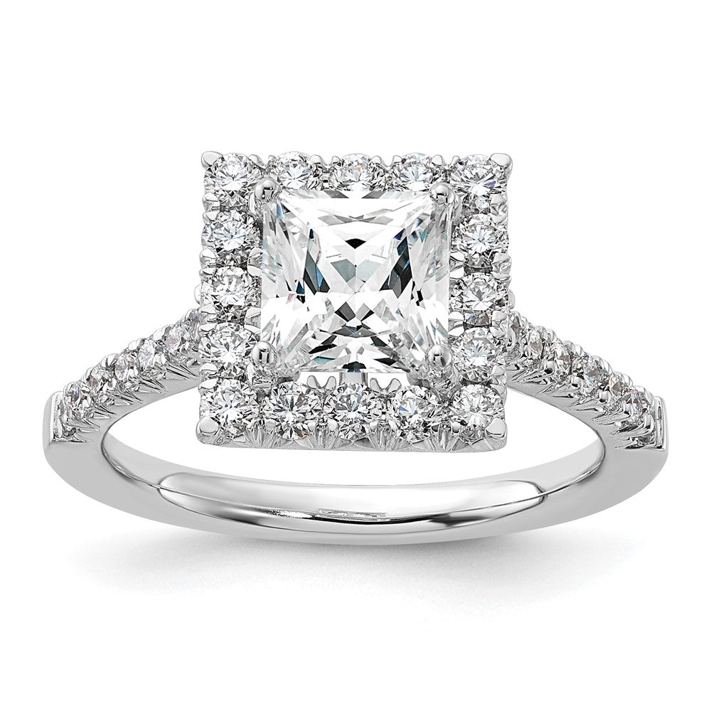 14kw Square Halo Simulated Diamond Engagement Ring