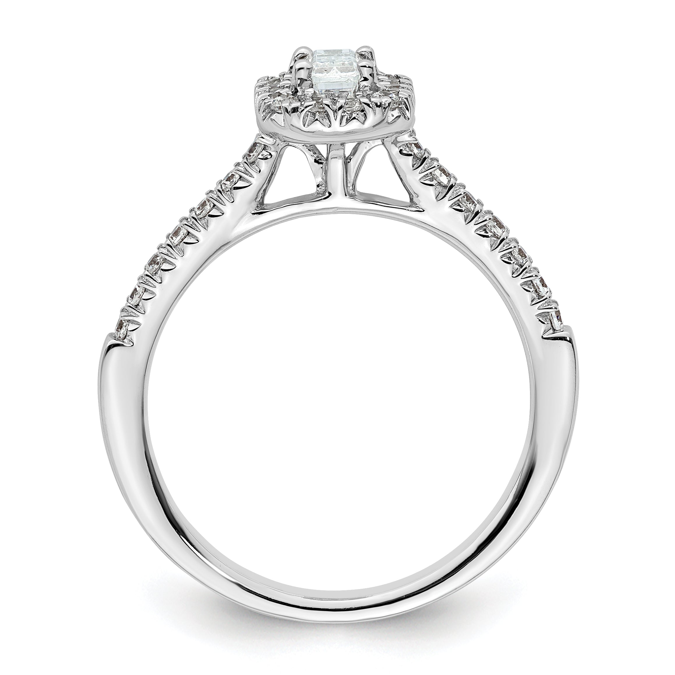 14K White Gold Halo (Holds 1/3 Carat (4.8X3.45mm) Emerald Cut Center) 1/4 Diamond Semi Mount Engagement Ring