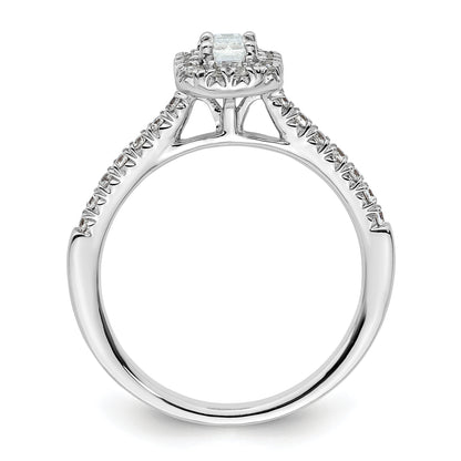 14K White Gold Halo (Holds 1/3 Carat (4.8X3.45mm) Emerald Cut Center) 1/4 Diamond Semi Mount Engagement Ring