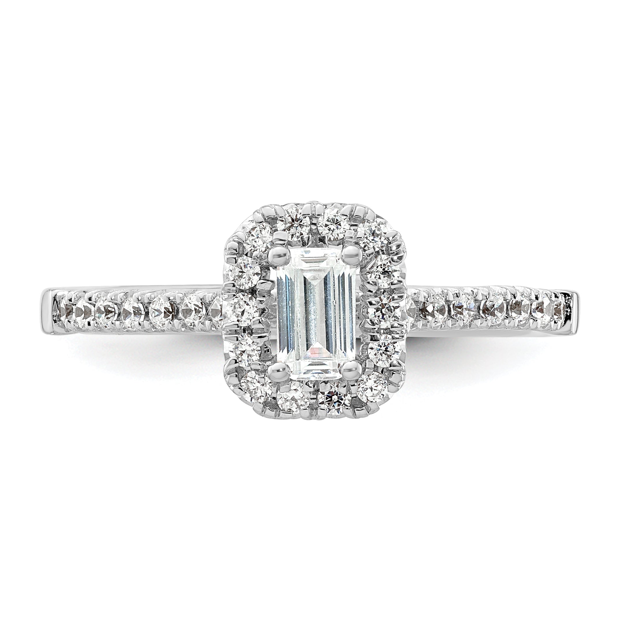 14K White Gold Halo (Holds 1/3 Carat (4.8X3.45mm) Emerald Cut Center) 1/4 Diamond Semi Mount Engagement Ring