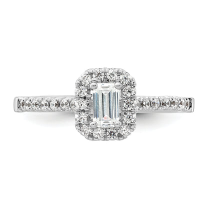 14K White Gold Halo (Holds 1/3 Carat (4.8X3.45mm) Emerald Cut Center) 1/4 Diamond Semi Mount Engagement Ring