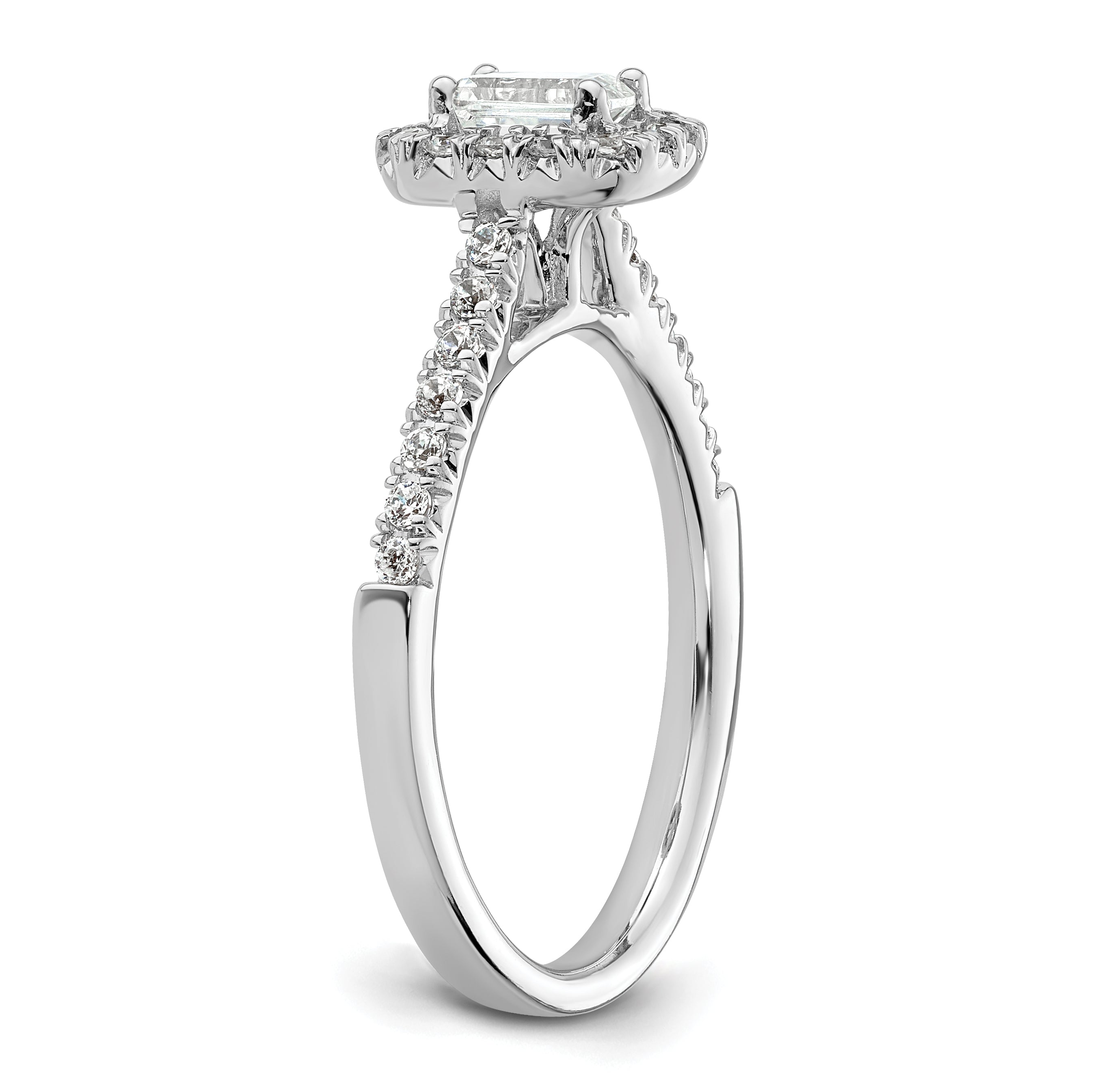 14K White Gold Halo (Holds 1/3 Carat (4.8X3.45mm) Emerald Cut Center) 1/4 Diamond Semi Mount Engagement Ring