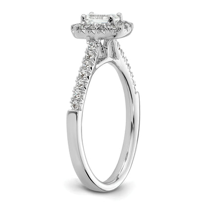 14K White Gold Halo (Holds 1/3 Carat (4.8X3.45mm) Emerald Cut Center) 1/4 Diamond Semi Mount Engagement Ring