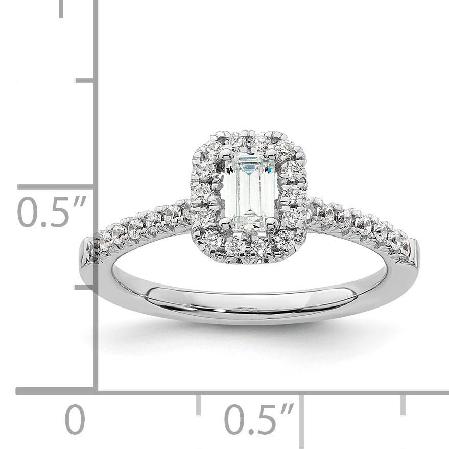 14K White Gold Halo (Holds 1/3 Carat (4.8X3.45mm) Emerald Cut Center) 1/4 Diamond Semi Mount Engagement Ring