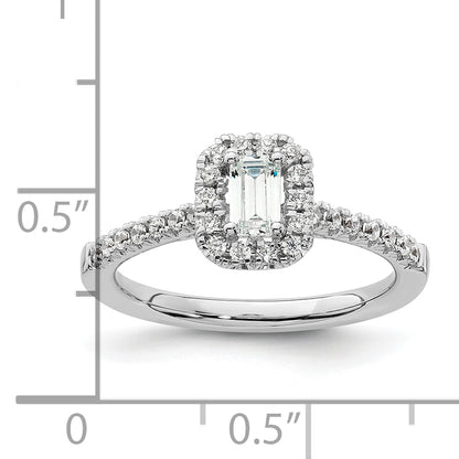 14K White Gold Halo (Holds 1/3 Carat (4.8X3.45mm) Emerald Cut Center) 1/4 Diamond Semi Mount Engagement Ring