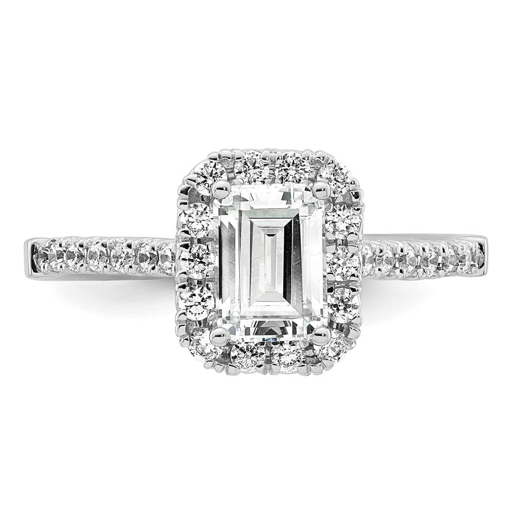 14K White Gold Halo (Holds 1 carat (6.8x4.7mm) Emerald-cut Center) 1/2 carat Diamond Semi-mount Engagement Ring