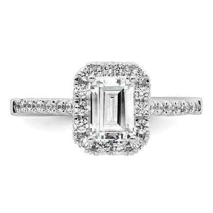 14K White Gold Halo (Holds 1 carat (6.8x4.7mm) Emerald-cut Center) 1/2 carat Diamond Semi-mount Engagement Ring