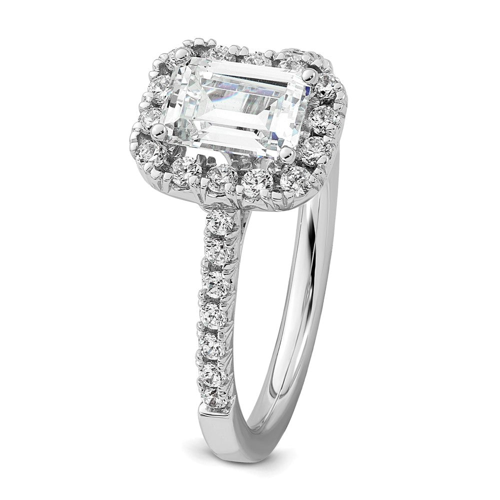 True Origin 14K White Gold 1/2 carat Lab Grown Diamond VS+ F+ Semi-Mount Emerald Halo Engagement Ring