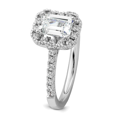 True Origin 14K White Gold 1/2 carat Lab Grown Diamond VS+ F+ Semi-Mount Emerald Halo Engagement Ring