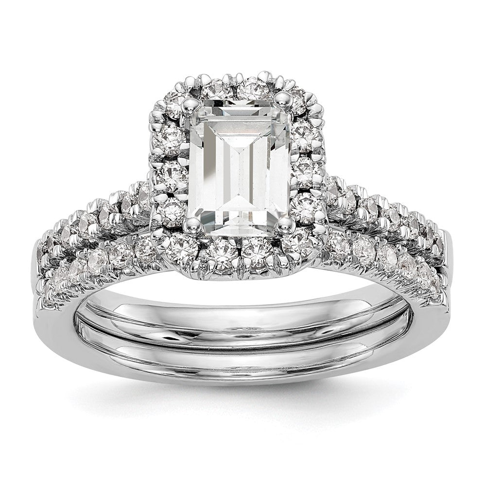14K White Gold Halo (Holds 1 carat (6.8x4.7mm) Emerald-cut Center) 1/2 carat Diamond Semi-mount Engagement Ring